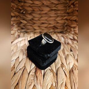 Elegant Lepidocrocite Black Stone Ring With Silver Band